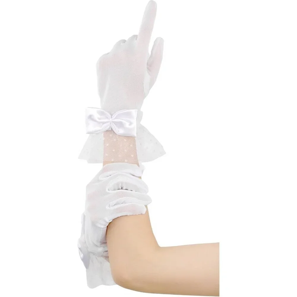 Women's White Bow Short Lace Veil Feather Derby Tea Party Elegant Gloves Styles